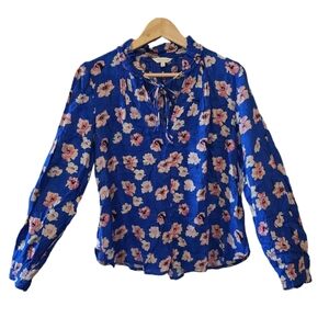 Lucky Brand blouse floral lace-up neckline long sleeves femini